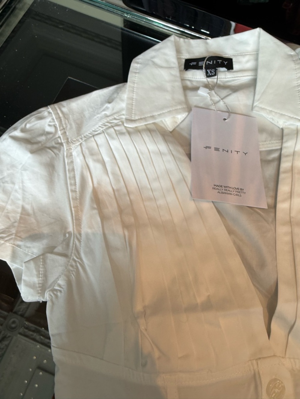 White Pleated V-Neck Button Front Top - Picture 5 of 8
